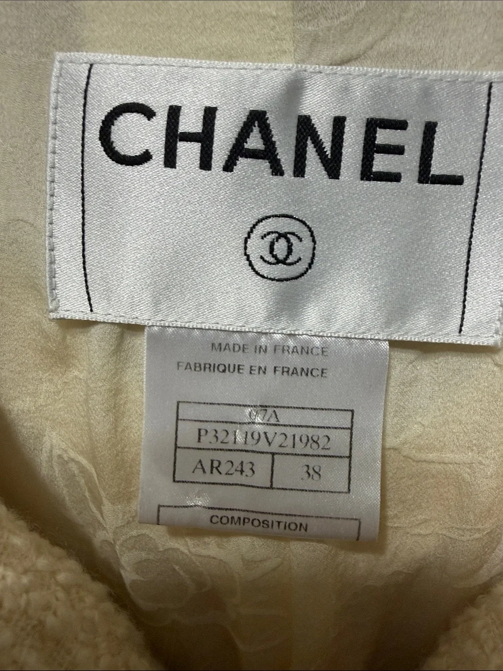 2007 CHANEL Cream Tweed Jacket with Gold-Tone Braid. Original price $4500-$6500.